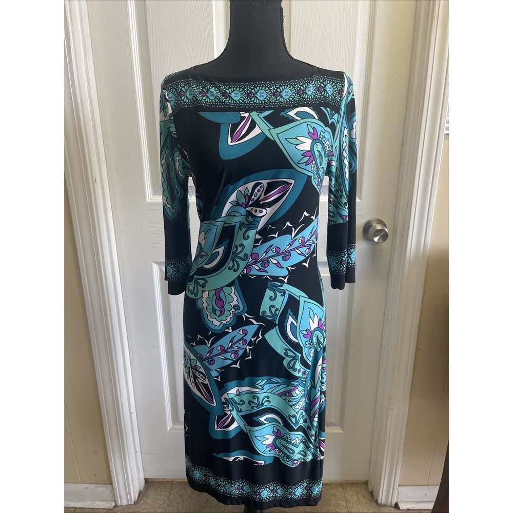 Vintage Kupcake Shift Dress 3/4 Sleeves Size Small Whimsy‎ Paisley Bodycon